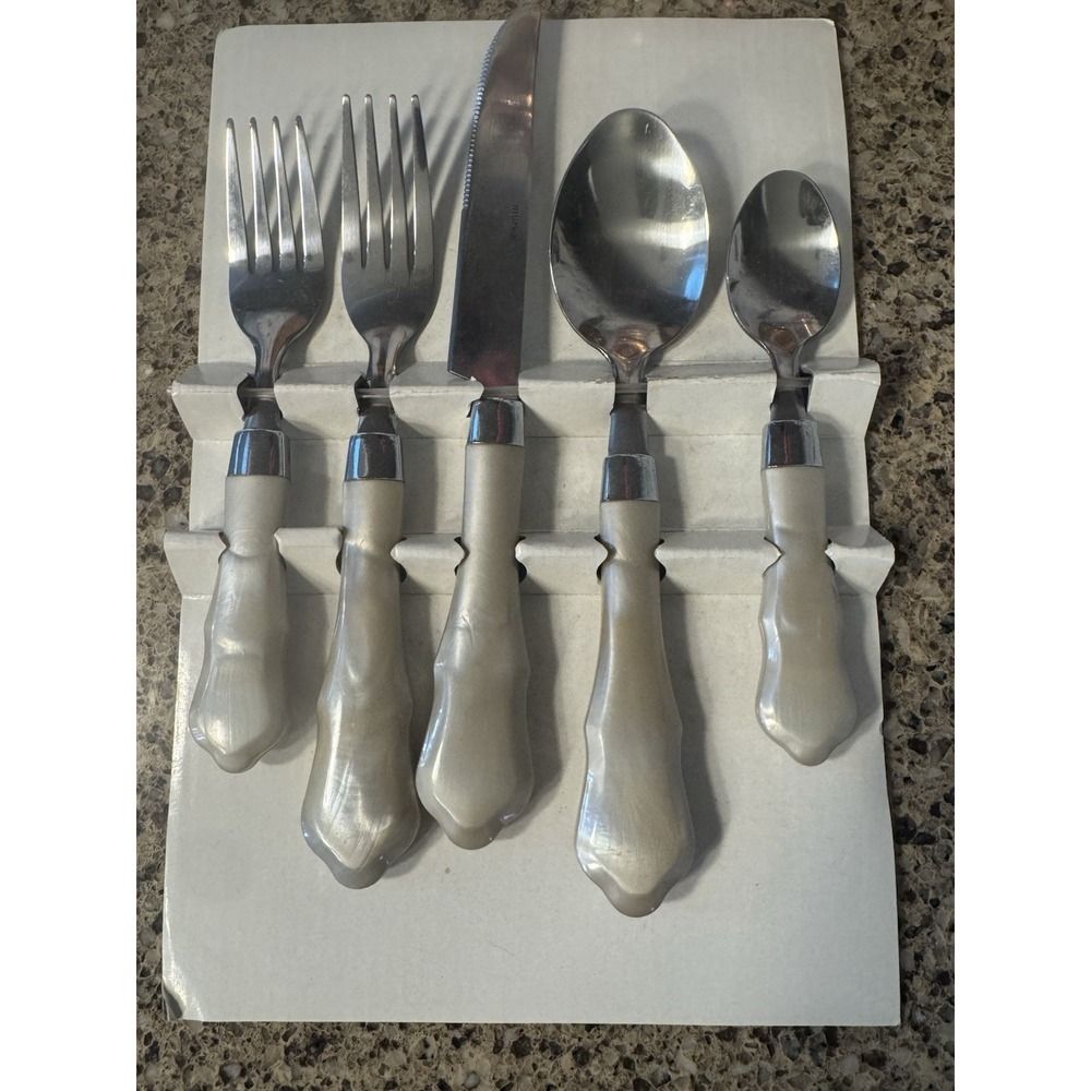 Murval 20 Pc Flatware Set Pearlescent Handle Stainless Modern Silverware NEW
